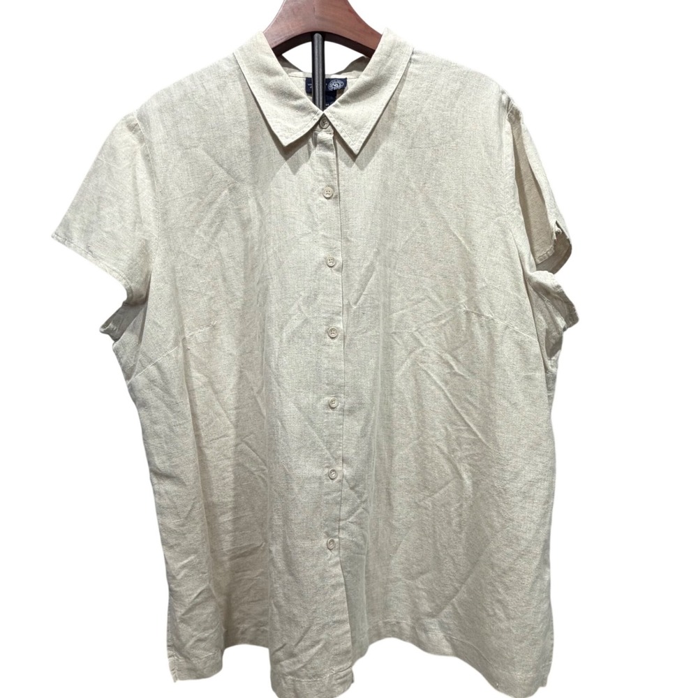 Venezia Jeans Womens Plus Size 22/24 Linen Cotton Short Sleeve Button Down Shirt